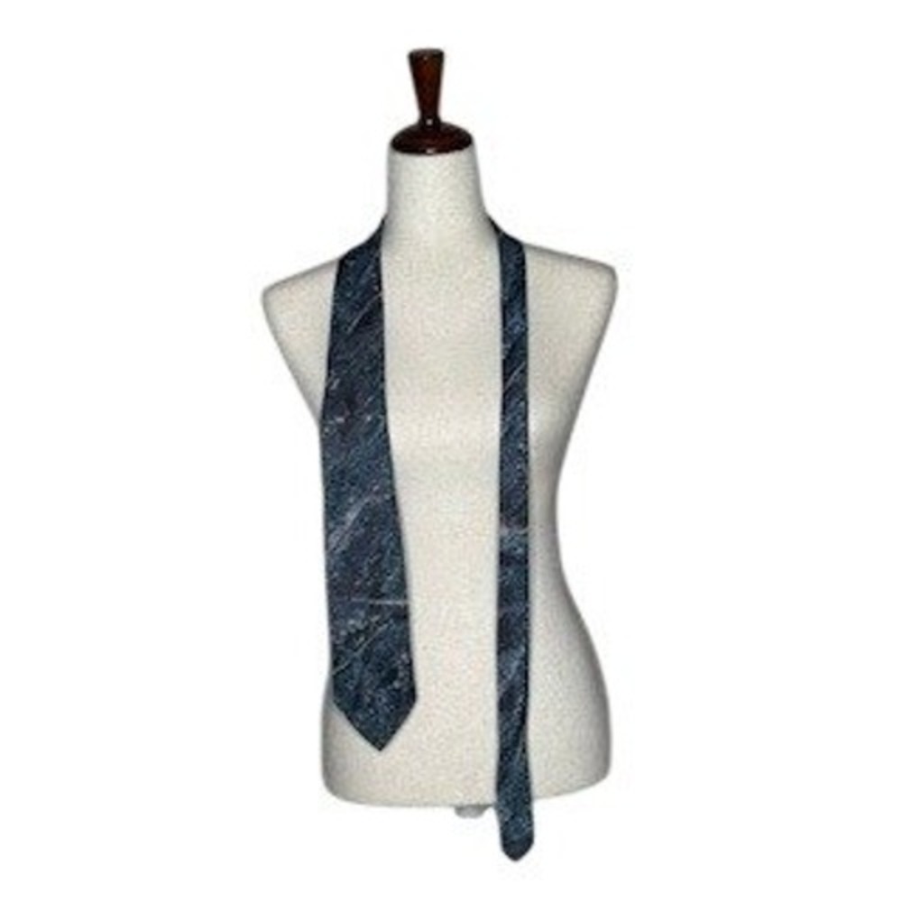 Italian Handmade 100% Silk Tie Blue‎ Gray Abstract Marbled 3 Inch